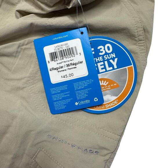 COLUMBIA *NEW* PFG Aruba Roll Up Pant in Khaki Size 4 Regular Womens UPF 30 - Picture 4 of 8